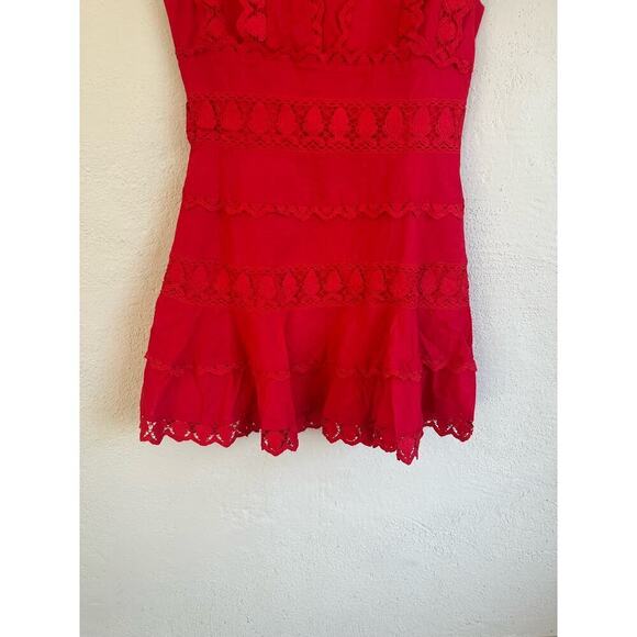 Anthropologie Endless Rose Women's  Red Plunging Neck Lace Trim Dress, M - Picture 7 of 14